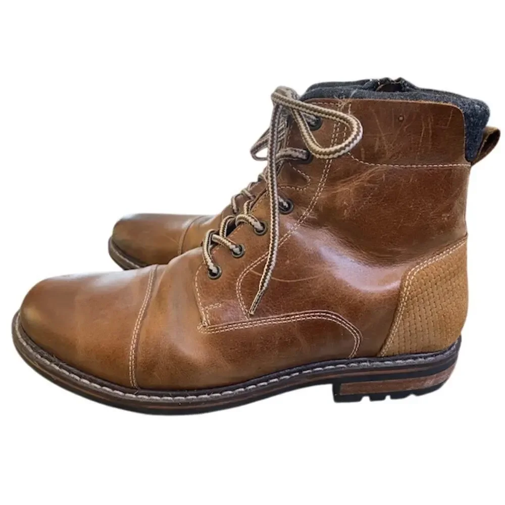 Crevo Mens‎ Chestnut Brown Leather Hammersmith Ankle Boots Sz 12 Lace-Up & Zip